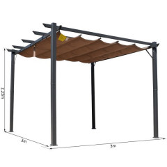 Záhradná hliníková pergola so zaťahovacou strechou 3 x 3 x 2,23 m | hnedá č.3