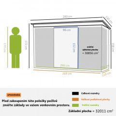 Zahradní domek se základnou a pultovou střechou 280 x 130 x 172 cm | tmavě šedý č.2