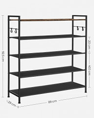 5patrový kovový stojan na boty 29 x 89 x 92,5 cm | rustikální hnědá a černá č.2