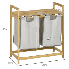 Bambusový koš na prádlo 2 x 40L s poličkou 64x33x73cm | tmavě šedý č.2