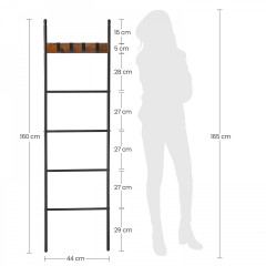 Žebříková 5 patrová police 44 x 160 cm| hnědá, černá č.3