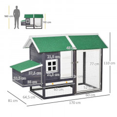 Kurník pro zakrslé slepice 170 x 81 x 110 cm | šedý č.2