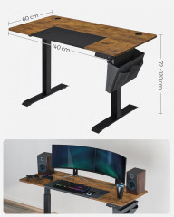 Elektricky nastavitelný PC stůl 60 x 140 x (72-120) cm | Hnědo-černý č.2