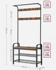 Botník s věšákem 33,7 x 84 x 183 cm | hnědo-černá č.3