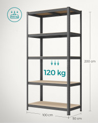 Nastavitelný pětipatrový regál 200 x 100 x 50 cm | šedý č.2
