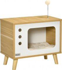 Domeček pro kočky v TV designu 50x28x43 cm | béžový + bílý + dub č.2