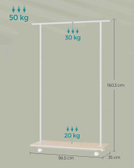 Pojízdný stojan na oblečení na kolečkách 35 x 98,5 x 160,3 cm | Bílý č.2