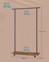 Pojízdný stojan na oblečení na kolečkách 35 x 98,5 x 160,3 cm | černý č.3